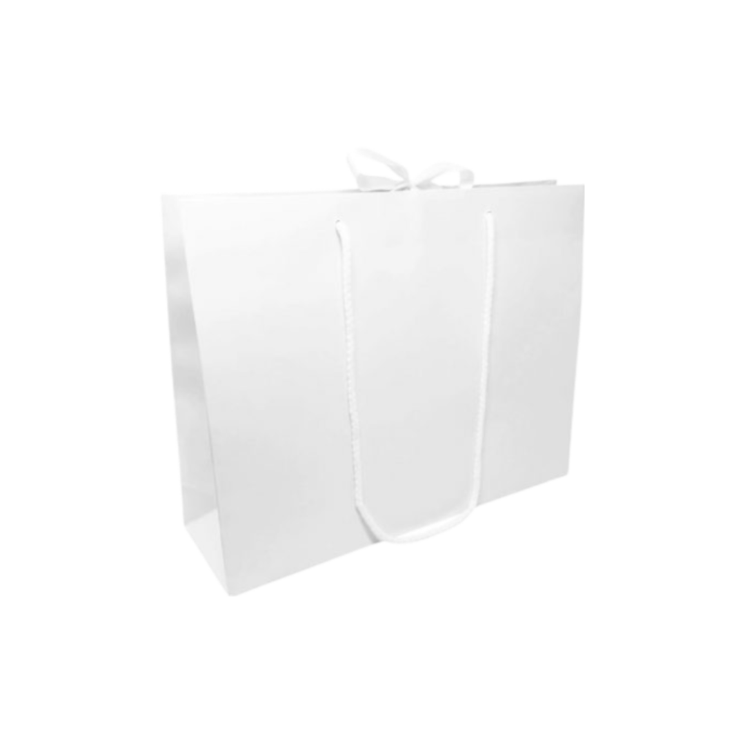 Matt White Rope Handle Bags with Tie Top, 42 cm wide | APL Packaging