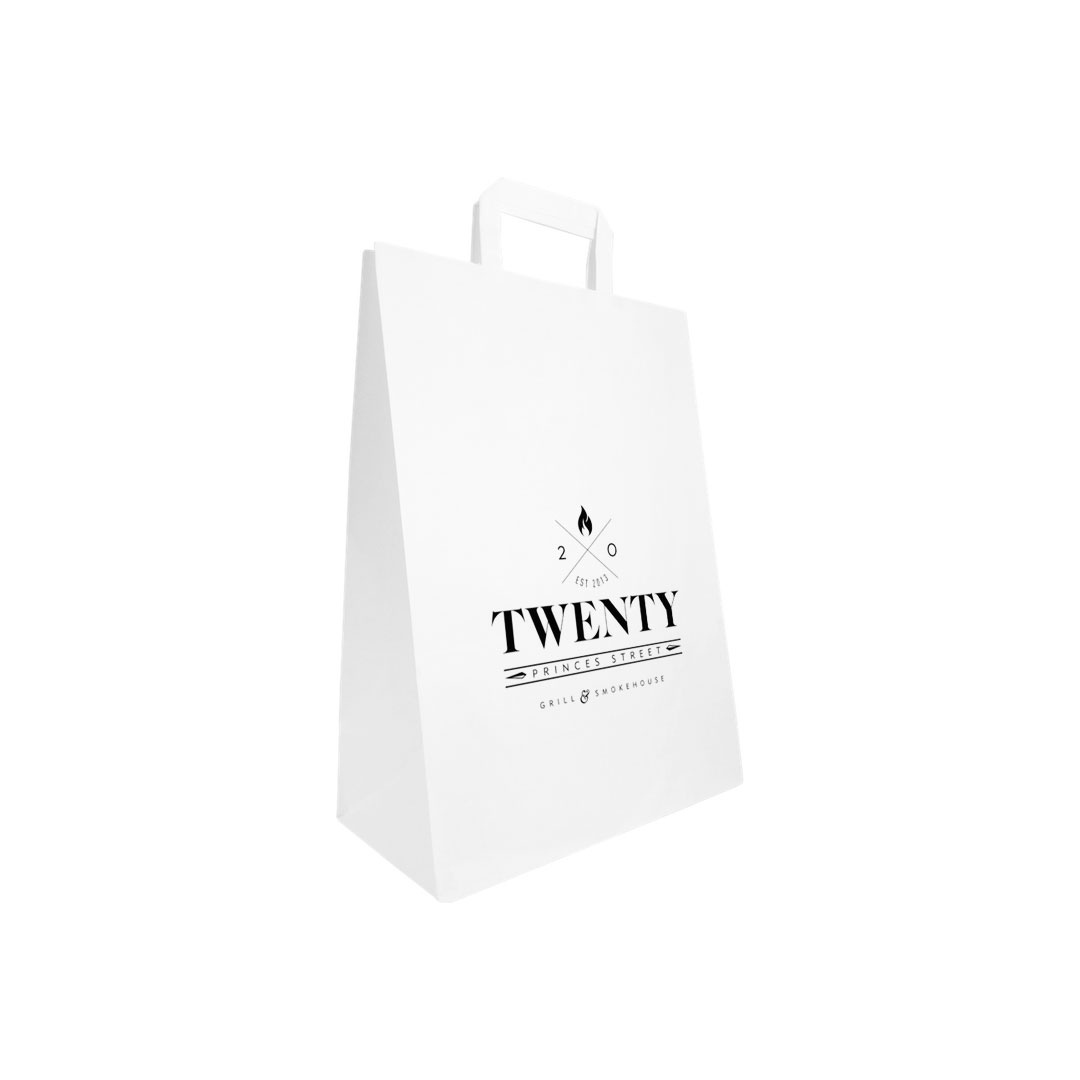 Printed White Internal Tape Handle Paper Bags, 32 x 41 cm | APL Packaging