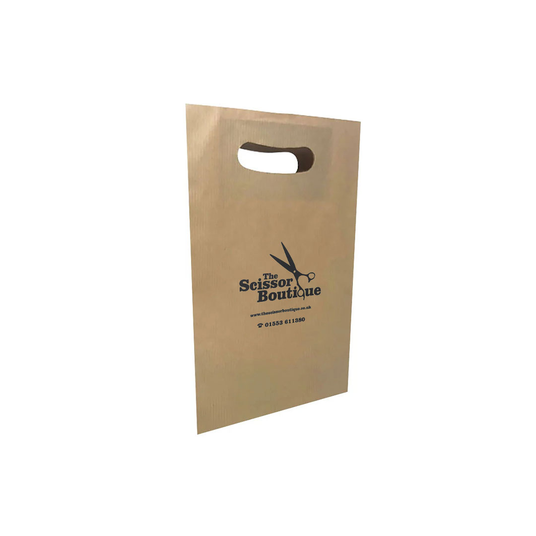 Printed Brown Die Cut Handle Paper Bags, 18 cm wide | APL Packaging