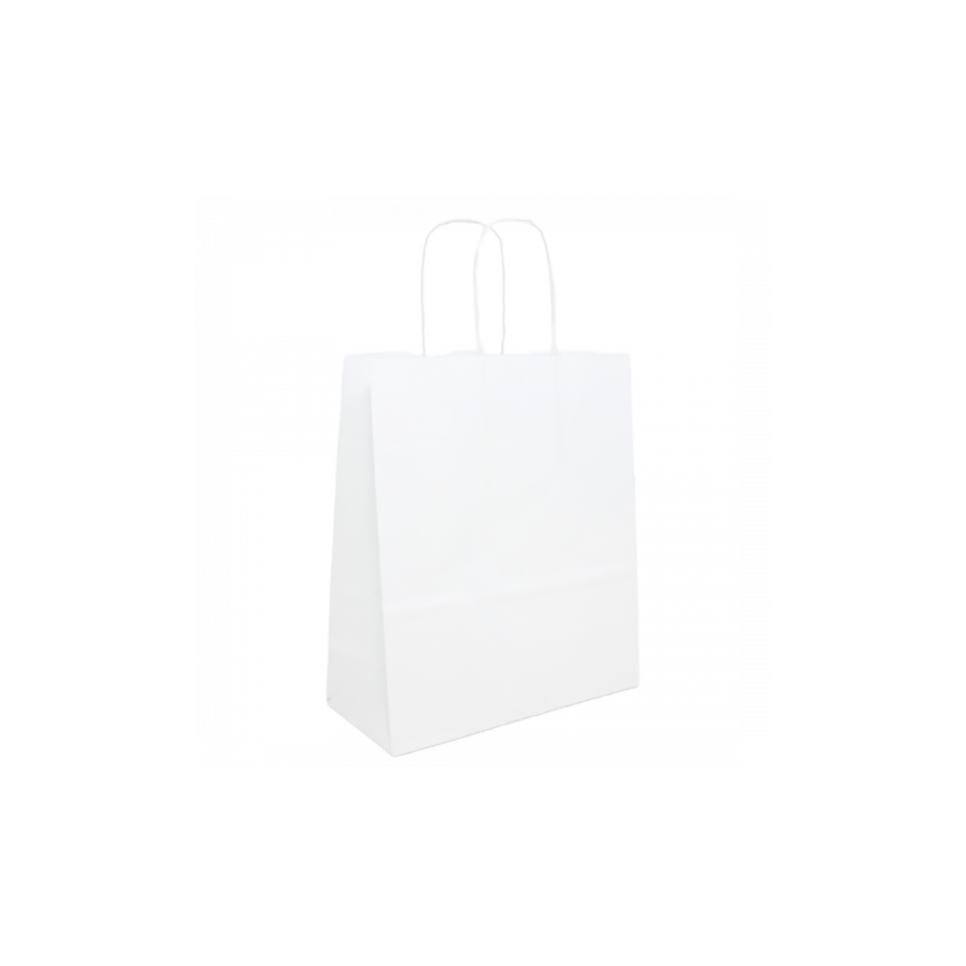 Non Ribbed White Twist Handle Paper Bags, 19 cm wide | APL Packaging